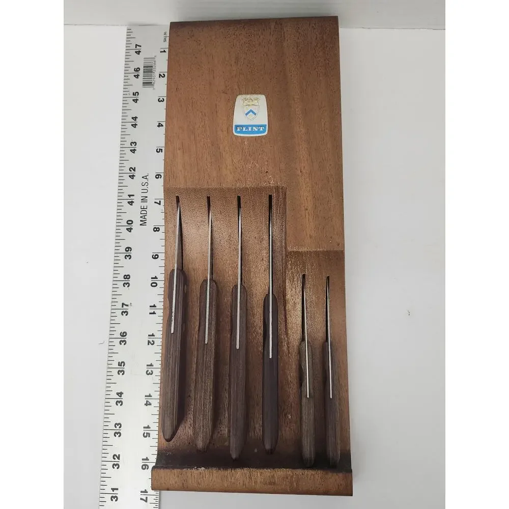 Vintage 1960s Ekco Flint Ekcowood Knife Block Holder with 6 Piece Knife Set
